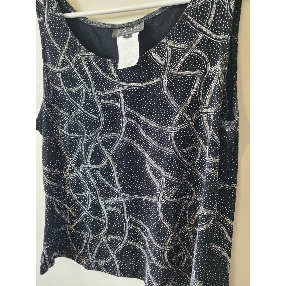 Xscape by Joanna Chen Black Silver Glitter Rhinestone 2 Piece Cardigan Set L - Picture 10 of 11